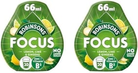 Robinsons Focus Benefit Drops Lemon, Lime & Ginseng with Vitamin B3 and Zinc - with Real Fruit Juice - No Artificial Colours - No Added Sugar - Perfect for Travel - 66ml (Pack of 2)