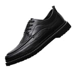 Men Business Casual Shoes Round Toe Leather Low Top Lace up Flats Office Work Comfortable Non Slip Formal Shoe Black