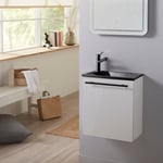 Planetebain - Meuble lave-mains pour wc couleur blanc finition vasque noir et robinet noir