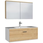 Meuble salle de bain simple vasque RUBITE 1 tiroir Chêne clair L. 100 cm + miroir armoire - Saniverre