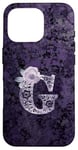 Coque pour iPhone 16 Pro Jolie rose florale violette avec monogramme lettre G