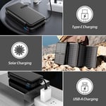 Solar Power Bank Black Waterproof 20000mAh PD 20W Fast Charging Solar Panel