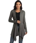 Dilgul Gilet Long Femme Cardigan Manches Longues Veste Drapé Ouverte Devant Ourlet Irrégulier Jaquette Hiver Automne Outwear Jaquette Gris Gris Foncé XX-Large