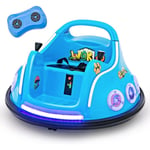 COSTWAY 12V Auto Tamponneuse Électrique Enfants avec Télécommande 2,4G, Voiture Tournante Bébé 360°avec Lumières Clignotantes & Musique, Motif