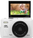 Appareil Photo Numérique,4K 64Mp Uhd 180° 3 Ips Flip Screen Vlogging Camera,Appareil Photo Compact À Zoom Numérique 18X,Appareil Photo De Pointage Et De Prise De Vue (White)