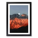 Big Box Art Moon Over The Red Mountains in Italy in Abstract Framed Wall Art Picture Print Ready to Hang, Black A2 (62 x 45 cm)