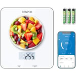 RENPHO Electronic Digital Kitchen Scales with Tare Function, Food Weighing Cooking Scale for Baking and Calorie Counting, Tempered Glass Platform with LCD Display, 5 Units Conversion, 5kg/11lb, White