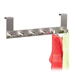 Relaxdays Rack, 6 Hooks, Stainless Steel, Clothes & Towel Hanger, Door Thickness 1.8cm, 11x38x5.5cm, Silver