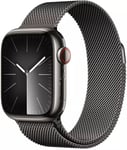 Apple Watch Series 9 (GPS + Cellular) - rustfritt grafittstål - smartklokke med fint strikket løkke - grafitt - 64 GB