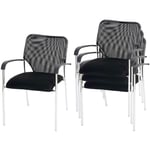 HHG - jamais utilisé] Lot de 4 chaises de conférence / visiteur Tulsa, empilable, tissu, siège noir, dossier noir