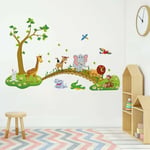 Sticker Muraux Animaux Jungle Autocollant Mural Arbres Amovible Deco Stickers Girafe Éléphant Singe Chambre Enfant Bébé Salon Decoration