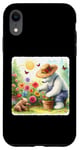 Coque pour iPhone XR Ice Bear Gardening In A Flower Bed Chapeau de paille Motif papillons