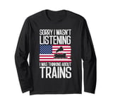 American Flag Train Gift Engine Train Station USA Railway Long Sleeve T-Shirt