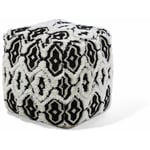 Pouf Repose-pied Cubique en Laine et Coton Noir et Blanc avec Motif Oriental Tendance Accessoire Déco pou Salon ou Chambre Boho Beliani