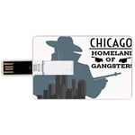 32G USB Flash Drives Credit Card Shape Vintage Decor Memory Stick Bank Card Style Double Exposure of Gangster with Gun on Chicago Skyscrapers Homeland of Mafia,Grey Black Waterproof Pen Thumb Lovely J