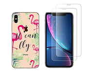 NOVAGO Compatible avec iPhone XS Max 6.5'' (2018) Combo (Coque + 2 Films) Coque Gel Solide Anti Choc + 2 Films écran en Verre trempé 0.26 mm résistant (Flamant 2)