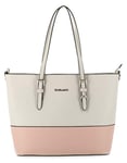 Sac à Main Femme Bicolore - Cabas Fourre-Tout Simili Cuir PU Rigide - Sac Elégant Ville Travail Lycée - Shopper Porté Epaule Grande Capacité A4 - Mode Chic - Gris Rose