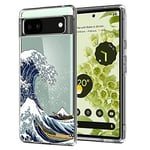 Unov Compatible with Pixel 6a Case Clear with Design Soft TPU Shock Absorption Slim Embossed Pattern Protective Back Cover for Pixel 6a 5G 6.1 inch (Great Wave)