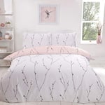 Sleepdown Willow Floral Blush Pink Ultra Soft Easy Care Hypoallergenic Printed White Reversible Duvet Cover Quilt Bedding Set with Pillowcase-Super King (220cm x 260cm), Polyester