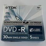 TDK Mini DVD-RW Scratchproof 30min Single Sided For Camcorders NEW Pack Of 5