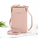 Crossbody-väska i läder för kvinnor Mode liten mini-matt läder Axelremsväska Clutch Telefonväska för damer Handväska Light Pink