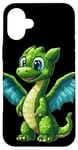 iPhone 16 Plus Adorable Green Dragon with Pixel Art Wings for Kids Case