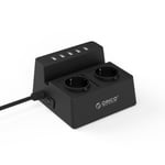 Orico Grenuttag med USB-Hub 5 x USB 2.4A 2500W - Svart