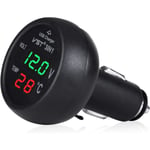 12-24 V billaddare uttag med USB-port/Voltmeter/Termometer för bilar (Grön + Röd)