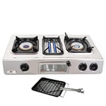 NJ G-87 Camping Gas Stove - 3 Burner Portable Gas Cooker LPG Hob Outdoor Cooktop BBQ Grill Wok Ring Stainless Steel Auto Ignition Whirlwind Energy Saving Technology 9.7kW