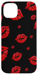 Coque pour iPhone 14 Plus Rouge à lèvres Red Kisses Cute Women sur fond noir