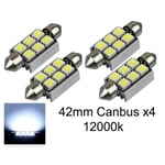 Spollampa 41mm 42mm 12000k Canbus Led 5050SMD 4-pack C5W SV8.5 Vit