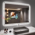 Miroir Salle de Bain 80x60cm Chantant avec 45W éclairage, Miroir Anti-buée avec Bluetooth, Prise pour Rasoir, Miroir Salle de Bain Dimmable et 3 Couleurs Réglable, IP44 Étanchéité