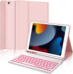 Clavier Ipad 9 Génération,Étui Avec Clavier Pour Ipad 9 10.2"",Bluetooth Magnétique Amovible Rétro-Éclairé Clavier Pour Ipad 9/8/7ème Génération 10.2"",Ipad Pro 10.5,Ipad Air 3,Rose Gold