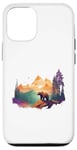 Coque pour iPhone 15 Pro Ours naturel avec motif de montagne et coucher de soleil