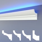 Led moulures classiques, éclairage indirect corniche de plafond xps Styropor: HLED-9 - 55x72 mm, 10.2 mètres / 6 barrettes - Heximo