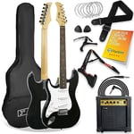 3rd Avenue Pleine Grandeur 4/4 Kit De Guitare Électrique Gauche En Noir + 1 Mois Great Ultimate Guitar Pro & Courses - 10 W Amp, Câble, Support, Sac De Concert, Sangle, Cordes, Choix, Capo