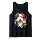 Christmas Old English Sheepdog Dog Watercolor Artwork Tank Top