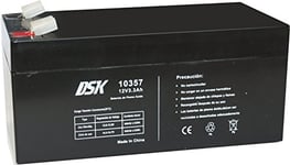 DSK 10357 - Batterie au Plomb AGM Rechargeable et scellée de 12 V et 3,3 Ah. Idéale pour Voiture et Moto électrique pour Enfants, systèmes SAI/UPS, systèmes de sécurité et de Communication, lumières