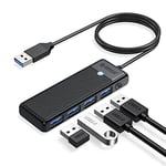 Hub USB, ORICO 4 Ports USB 3.0 Data Hub, Adaptateur USB Ultra Finb, Multiport USB pour PC, MacBook, Mac Pro/Mini, HDD Mobile, Surface Pro, XPS, PS4/PS5, Lecteur Flash, Câble de 100cm, Noir