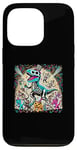 iPhone 13 Pro Funny T-Rex Skeleton Dinosaur with Cats Happy New Year Party Case