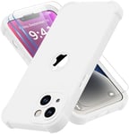 ORETECH 4 in 1 Case for iPhone 14 Case, with [2 x Tempered Glass Screen Protector] [Camera Protection] [Military Grade Protective] Thin Slim Fit Rubber Bumper iPhone 14 Phone Case Cover - White