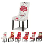 Lydevo Housse de Chaise Noël Lot de 6 Housse de Chaise Salle à Manger Extensible Universel Lavable Couvre Couverture de Chaise pour Décoration de Noël Festival,Crème de Noël