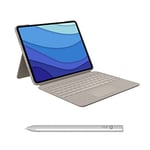 Logitech Combo Touch iPad Pro 12.9-inch (5th, 6th gen - 2021, 2022) Keyboard Case Crayon (USB-C) Digital Pencil (2018 releases and later) - QWERTY UK English Layout, Sand