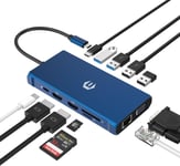 Hub Usb C,12 En 1,Usb C 3.0,Multiport Sd/Tf Dock Pour Dell/Hp/Lenovo/Mac Book Pro,Adaptateur Multiport À Trois Écrans Usb C Avec 2 Ports Hdmi 4 K