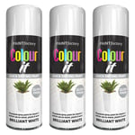 3X Brilliant White Gloss Spray Paint Aerosol Auto Car Lacquer Wood Metal 400ml