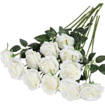 12-pack Konstgjorda Rosor Blommor Silke Realistiska Blommor, Vit