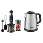 Russell Hobbs Mixeur Plongeant Multifonction 3en1 500ml - Noir & Bouilloire Compacte 1L, Ebullition Rapide, Filtre Anti-Calcaire Amovible, Lavable, Niveau d'Eau Visible - 24991-70 Adventure