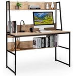 COSTWAY Bureau avec Bibliothèque, Table d’Ordinateur 120 x 55 cm, Bureau à Domicile avec Étagères de Rangement, Table de Travail Design Industriel,