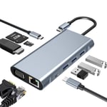 USB C HUB, USB C-adapter 10-i-1, dockningsstation med 4K-HDMI, USB 3.0, SD/TF-kortläsare, kompatibel med MacBook Pro/Air och andra typ C-enheter