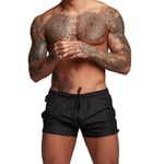 (Black L)Men Gym Shorts Sweat Absorbing Quick Dry Workout Shorts TDM